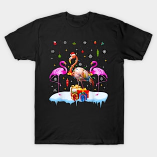 Flamingo Lights Christmas Santa Hat Sweater Xmas Tree T-Shirt